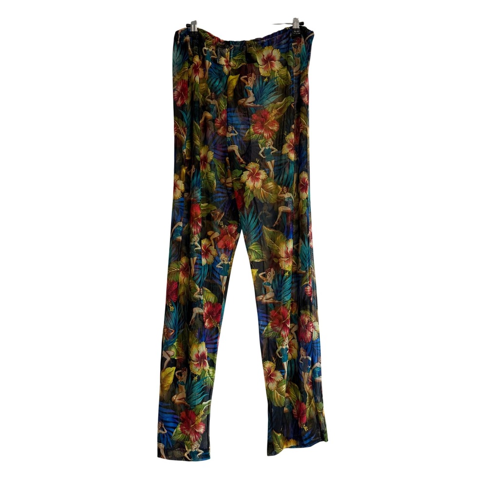 Kathy Ireland Tropical Pin Up Girl Mesh Swim Cover Up Pants Size L - Picture 3 of 9